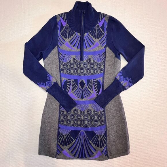 Title Nine S Athletic Dress 1/4 Zip Xtra Fine Merino Wool Knee Length Purpl Gray - Picture 1 of 16